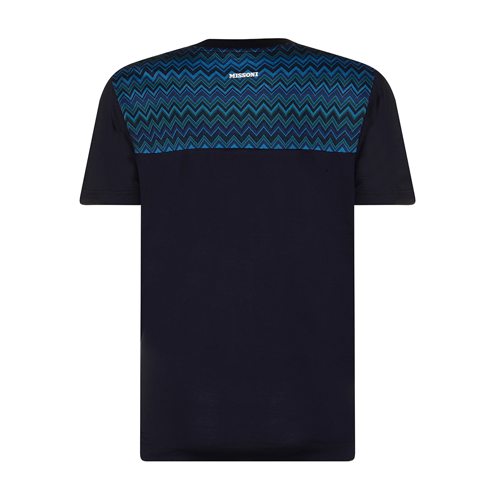 MISSONI WOVEN SHOULDER PANNEL T SHIRT - NAVY