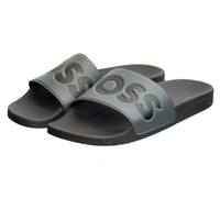 Boss Aryeh Italian-made slides with large logo detail grey