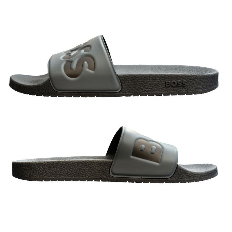 Boss Aryeh Italian-made slides with large logo detail grey