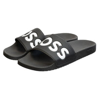 Boss Aryeh Italian-made slides with large logo detail black