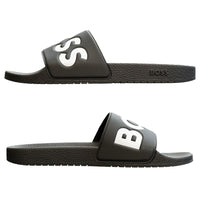 Boss Aryeh Italian-made slides with large logo detail black