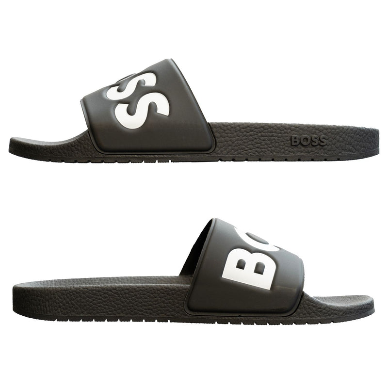 Boss Aryeh Italian-made slides with large logo detail black
