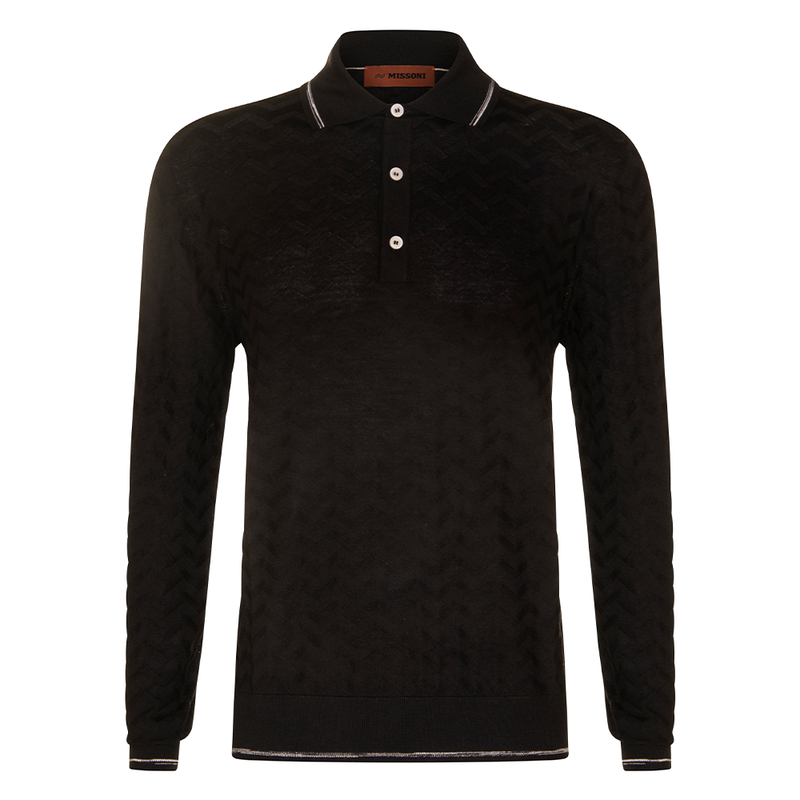 MISSONI LONG SLEEVE FINE KNIT CHEVRON POLO / BLACK