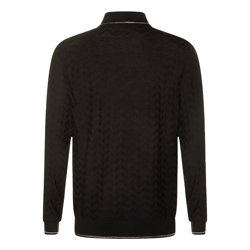 MISSONI LONG SLEEVE FINE KNIT CHEVRON POLO / BLACK