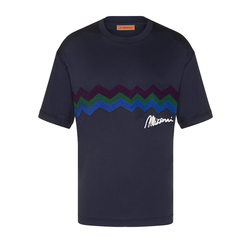 MISSONI EMBROIDERED T SHIRT / NAVY