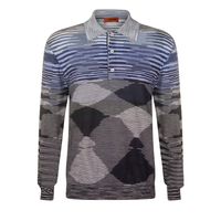 MISSONI LONG SLEEVE FINE KNIT POLO / BLUE