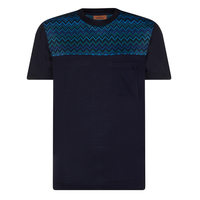 MISSONI WOVEN SHOULDER PANNEL T SHIRT - NAVY