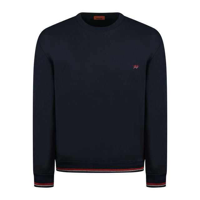 MISSONI SWEATSHIRT - SMALL EMBROIDERED LOGO AND CUFFS - NAVY