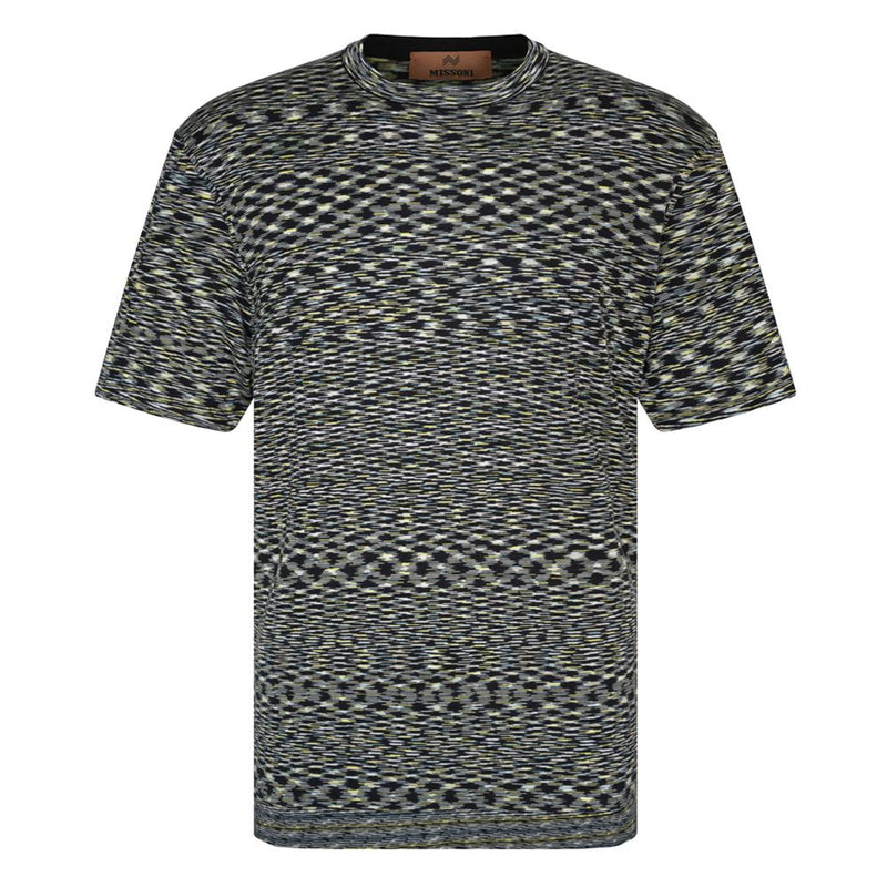 MISSONI SLUB COTTON KNIT CREW-NECK T SHIRT, black/teal